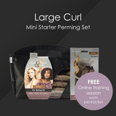 HairFlair Pro Large Curl Mini Starter Perming Set, comprising Barrel Curlformers® Styling Kit and Top up Pack with a FREE Online Training session