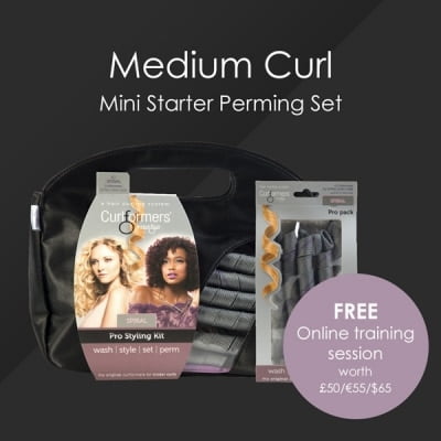 HairFlair Pro Medium Curl Mini Starter Perming Set, comprising Spiral Curlformers® Styling Kit and Top up Pack with a FREE Online Training session